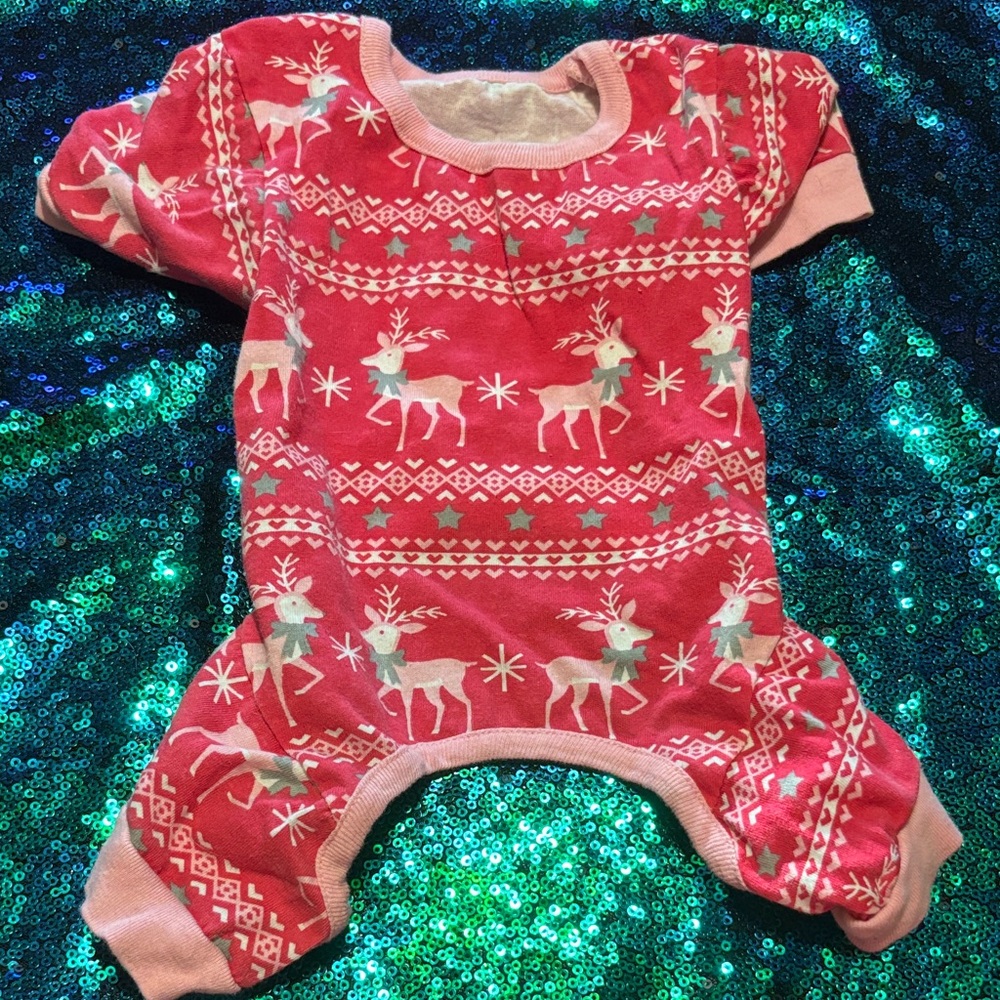 SOLD {Vibrant Life} Festive Pink Reindeer Dog Pajamas - Picture 1 of 1